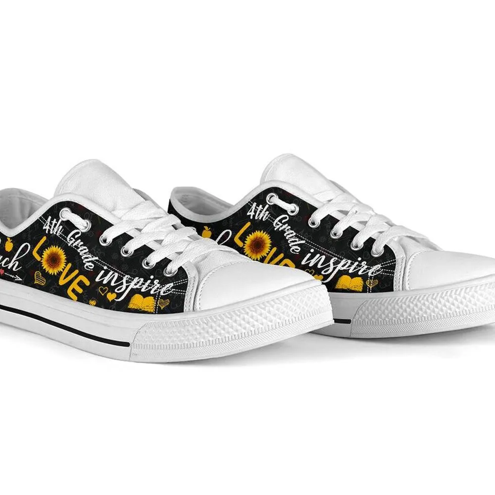 4Th Grade Teach Sunflower Low Top Shoes, Teacher Shoes, Low Top Sneakers