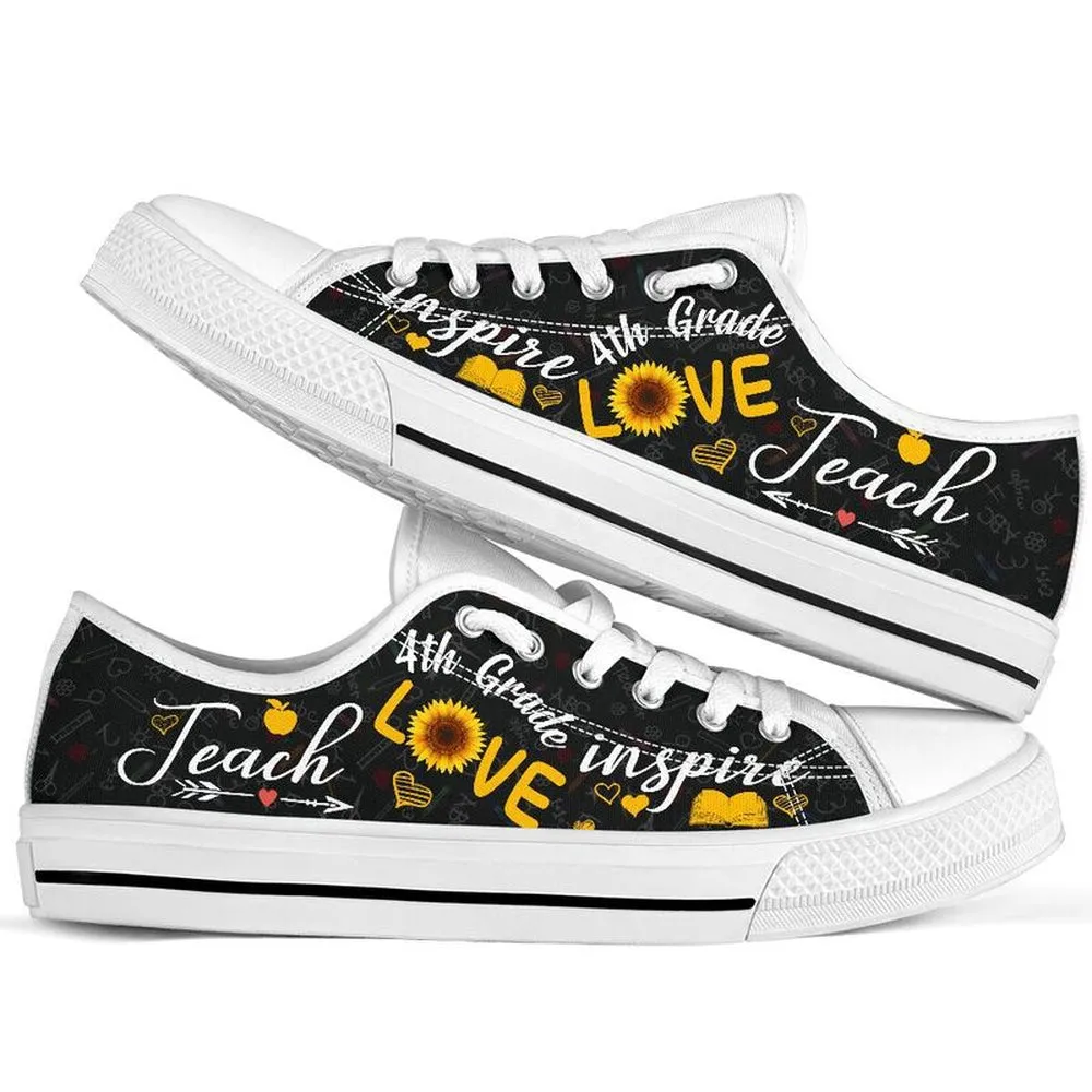 4Th Grade Teach Sunflower Low Top Shoes, Teacher Shoes, Low Top Sneakers