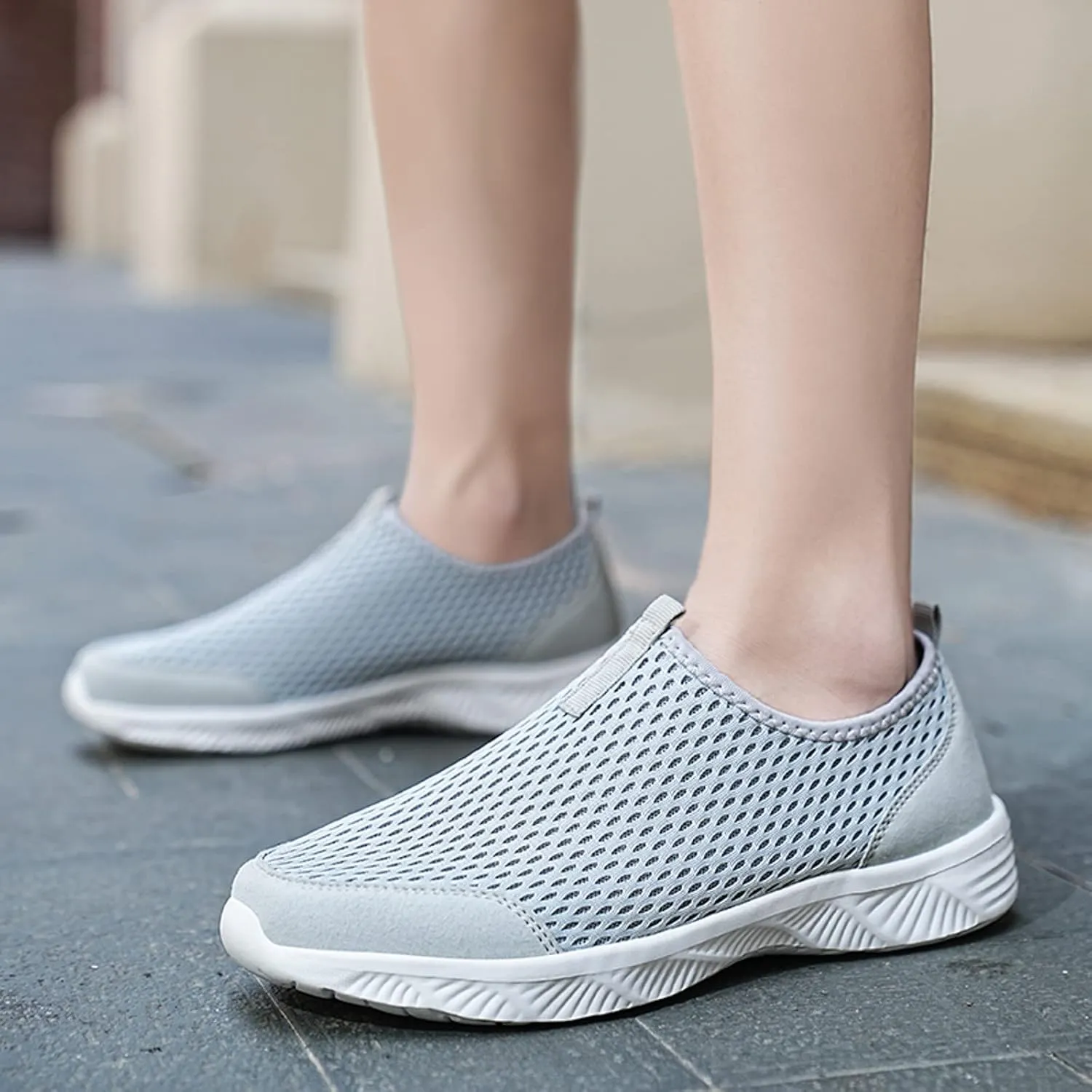 Quick Drying Summer Breathable Mesh Men's Non Slip Walking Sneakers with Arch Support - Lightweight Comfort for Work, Travel & Daily Wear Running Walking Slip on Shoes for Men